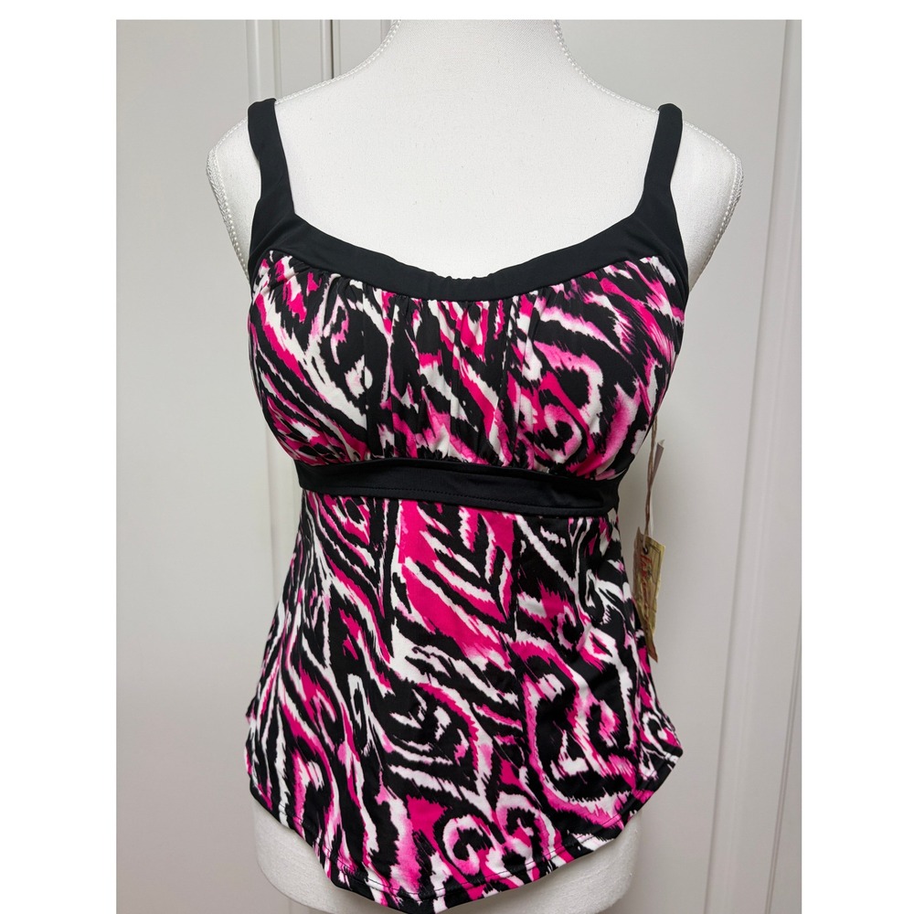Jamaica Bay Pink Black Ikat Tankini Swim Top NWT Size 12